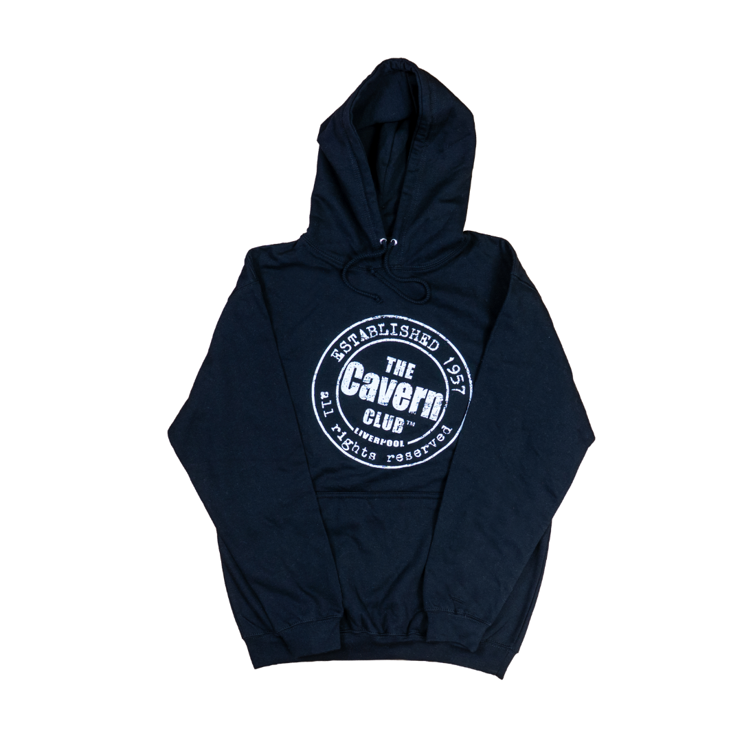 Cavern Club Liverpool black hoodie with round logo print overhead pullover