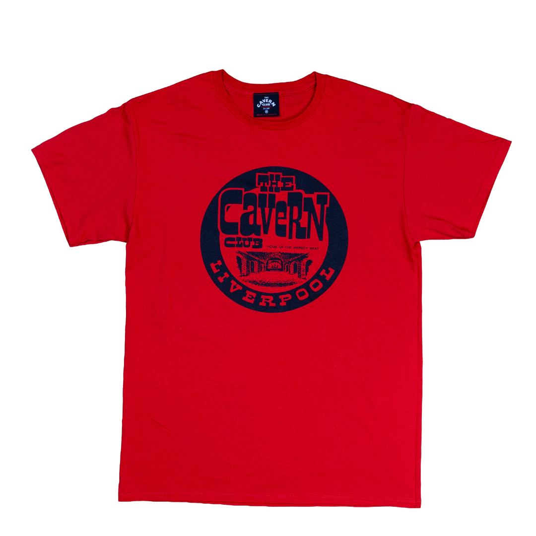 Men’s Cavern Club Liverpool red t-shirt with vintage circular logo design