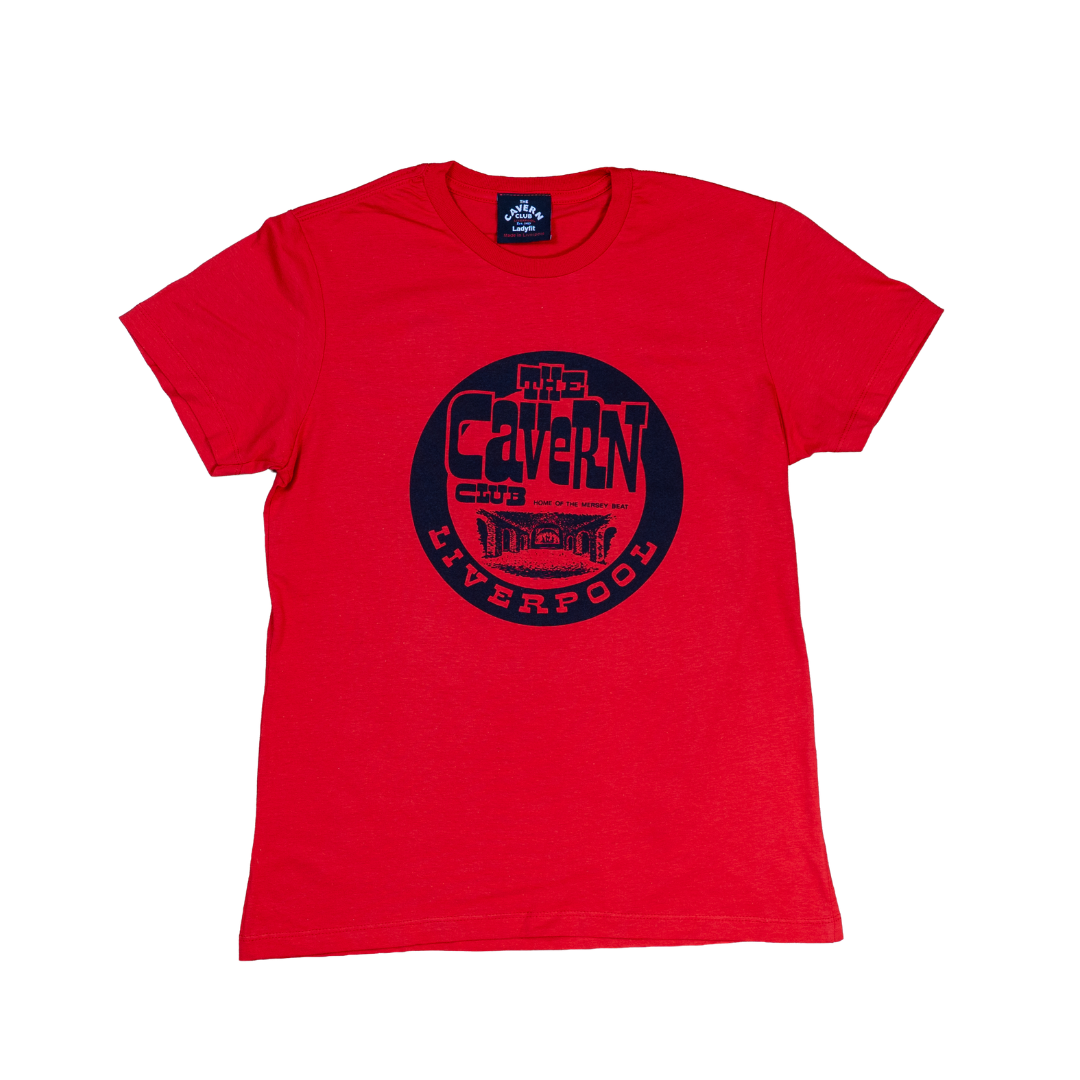 Women’s Cavern Club Liverpool red t-shirt with vintage circular logo design