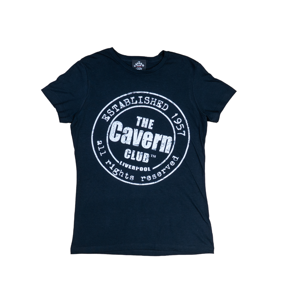 Women’s Cavern Club Liverpool black t-shirt with round vintage logo design