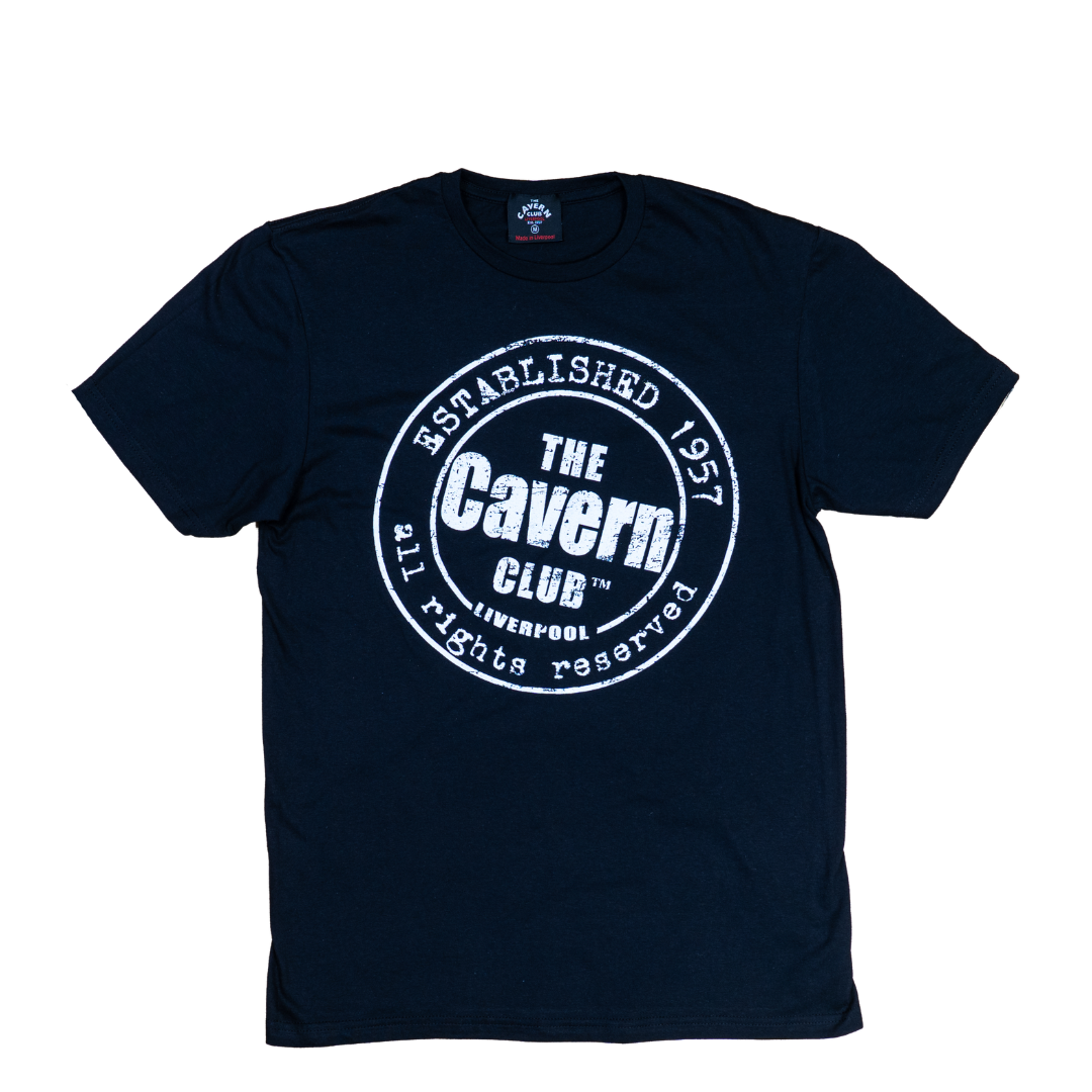 Men’s Cavern Club Liverpool black t-shirt with round stamp logo design