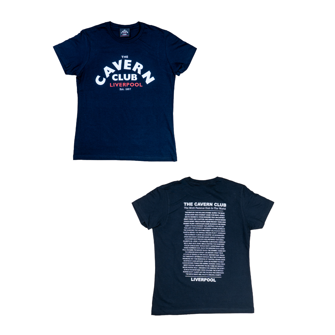 Ladies Cavern Club Liverpool black t-shirt with logo front