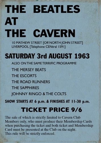 THE BEATLES LAST GIG AT THE CAVERN CLUB. This a copy of the ticket for The Beatles final performance at The Cavern Club after 292 appearances.