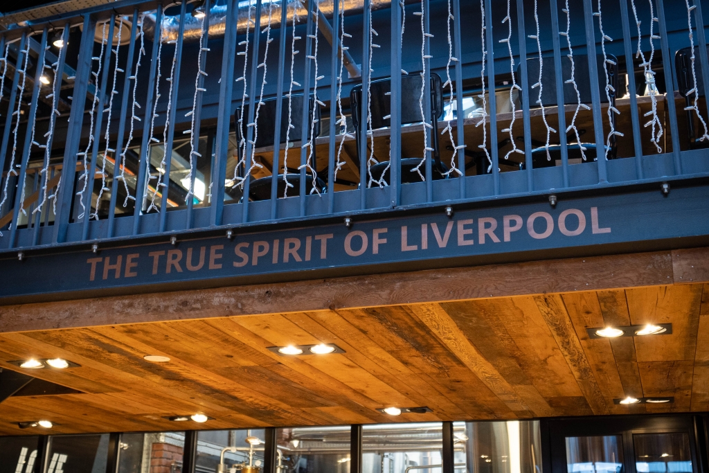 sign reading The true spirit of Liverpool at Love Lane Brewery