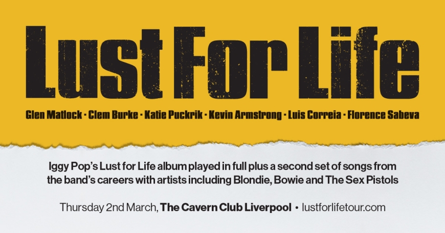Poster for Lust For Life gig featuring Glen Matlock and Clem Burke.