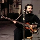 Paul McCartney posing with his hofner violin bass.