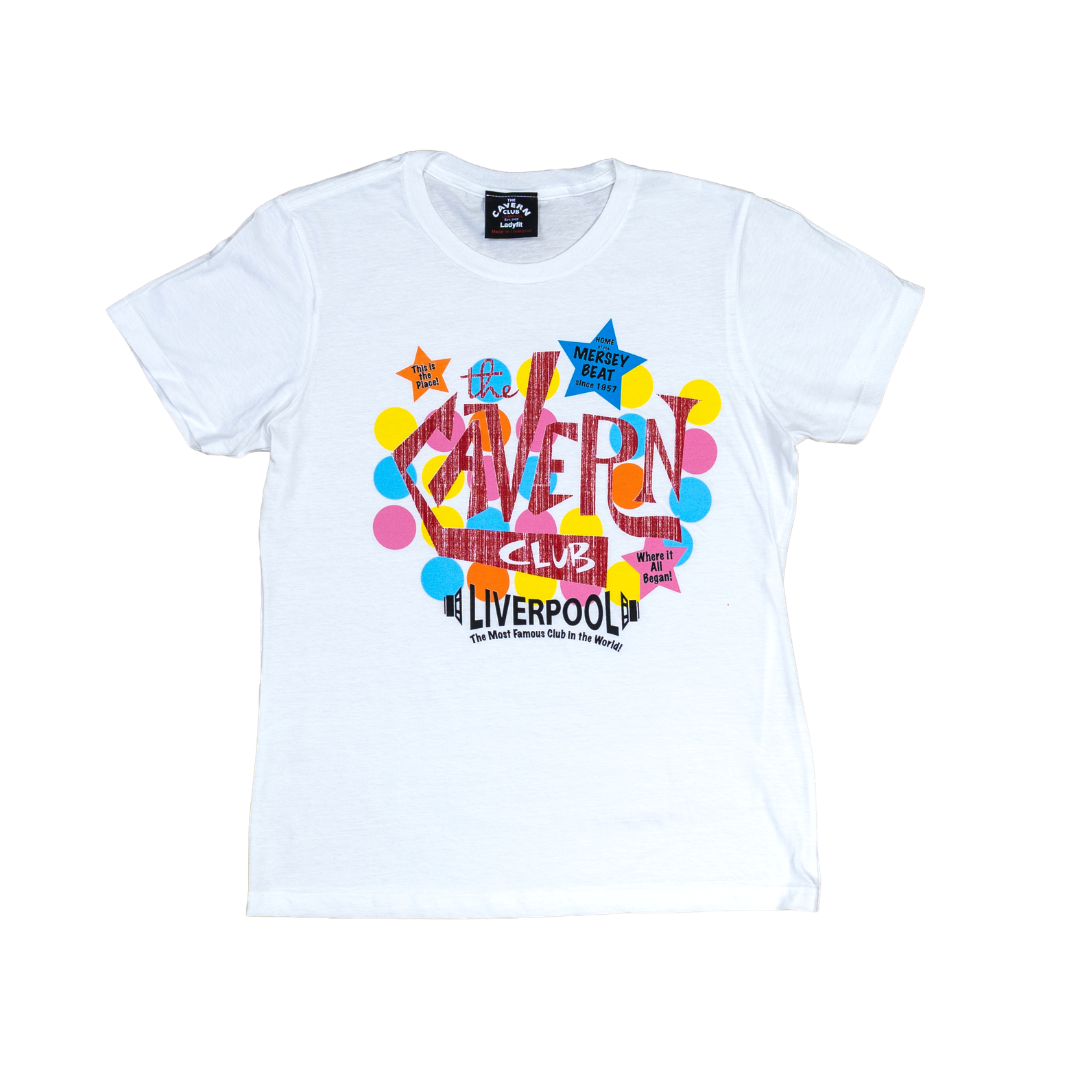 Ladies Cavern Club Liverpool Vibe t-shirt white with colourful pop art graphic