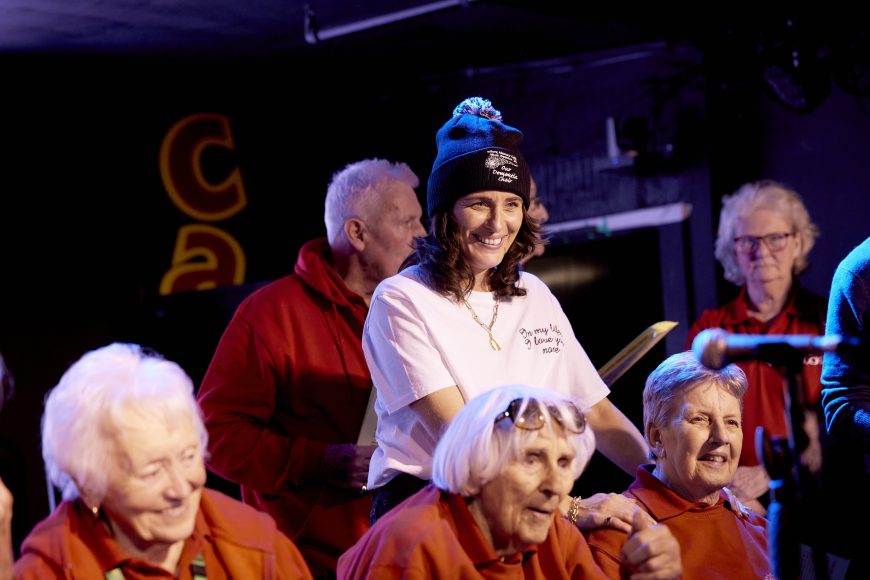 Vicky McClure’s Our Dementia Choir performing Beatles songs live in The Cavern Club’s Live Lounge for FAB DAY 2025
