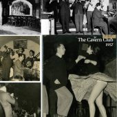 Historic photographs from the opening of The Cavern Club in 1957, showing jazz bands and dancers inside the original cellar on Mathew Street, Liverpool.