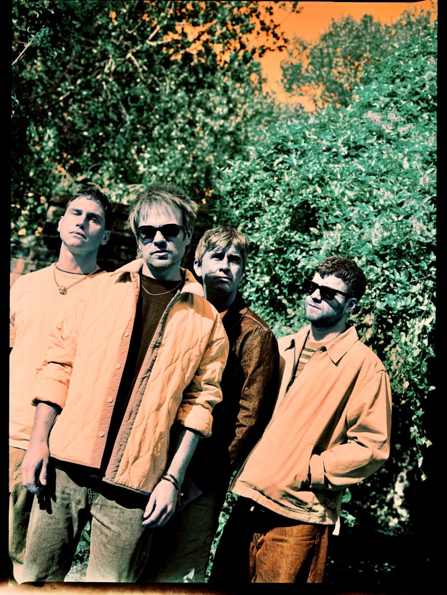 Enter Shikari band portrait outdoors with four members in stylised retro colour tones